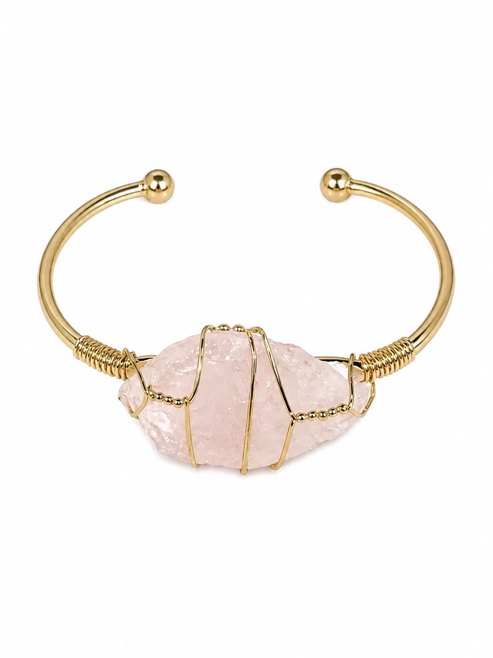 Natural Rose Quartz Gold Plated Bangle Bracelet
